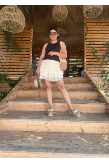 Krem Dantel Etek İçi Şort