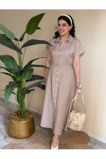 Logolu Krem Orj Mrk Elbise 